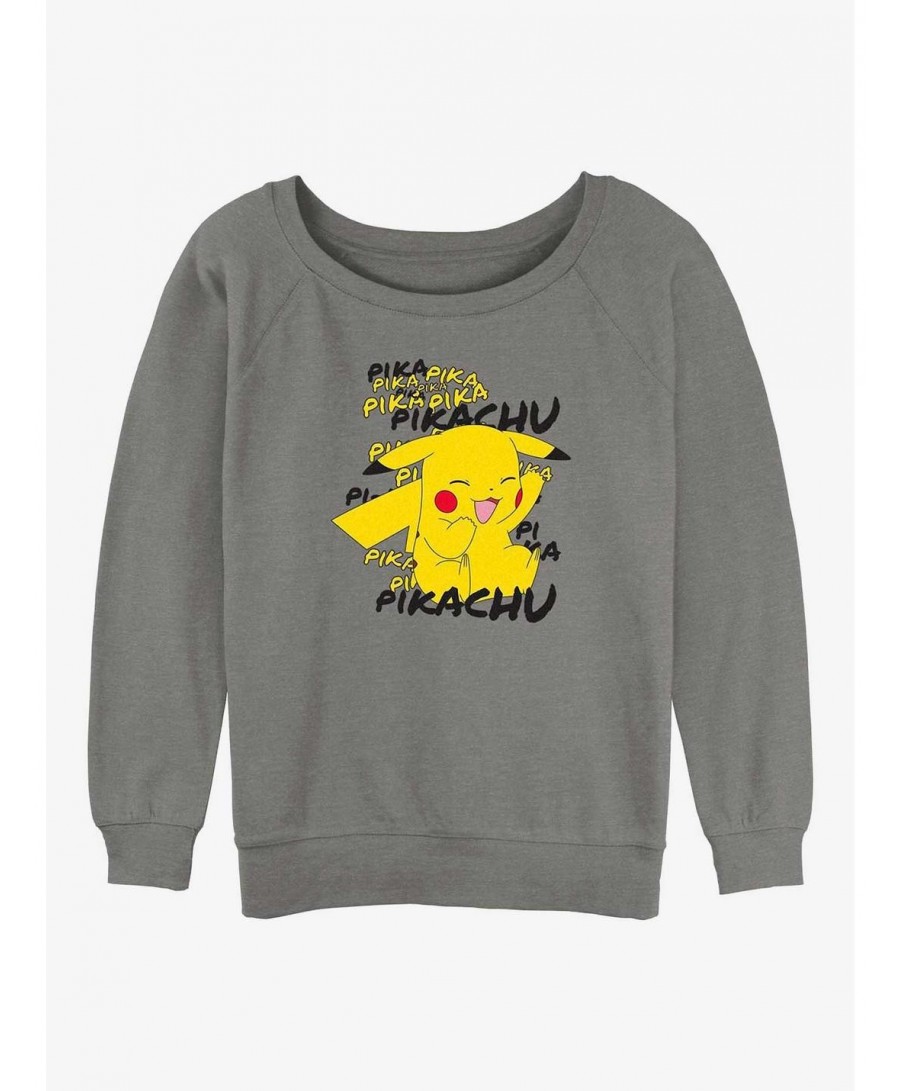 Exclusive Pokemon Pikachu Cracks A Joke Girls Slouchy Sweatshirt $8.01 Sweatshirts