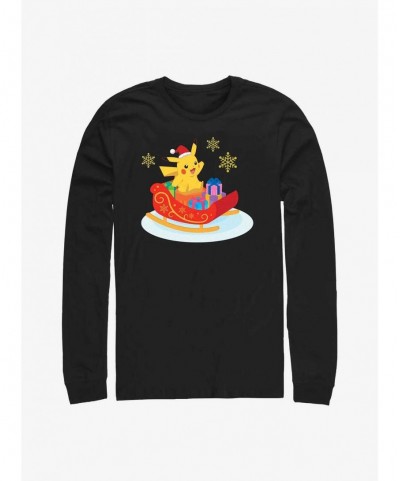 Exclusive Price Pokemon Pikachu Sleigh Ride Long-Sleeve T-Shirt $10.82 T-Shirts