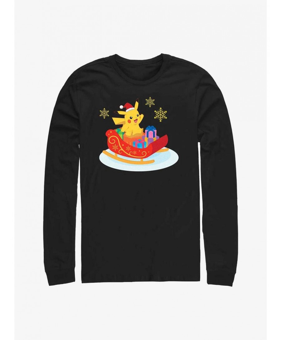 Exclusive Price Pokemon Pikachu Sleigh Ride Long-Sleeve T-Shirt $10.82 T-Shirts