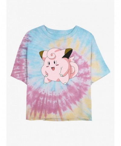 Pre-sale Pokemon Clefairy Pose Tie-Dye Girls Crop T-Shirt $7.72 T-Shirts