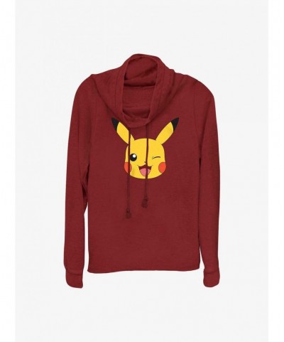 New Arrival Pokemon Pikachu Face Cowl Neck Long-Sleeve Top $13.51 Tops