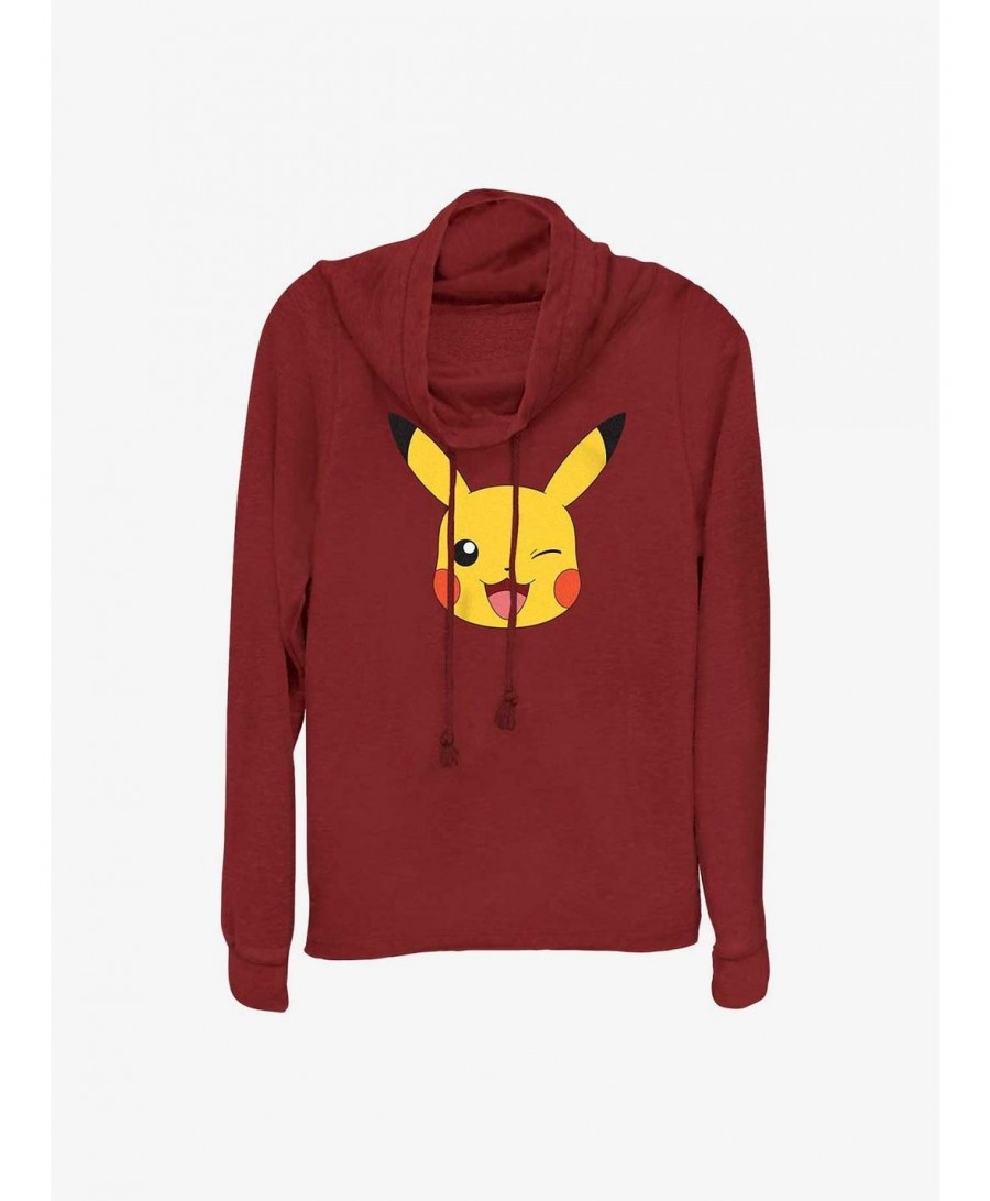 New Arrival Pokemon Pikachu Face Cowl Neck Long-Sleeve Top $13.51 Tops