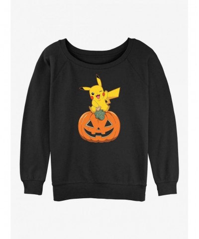 Unique Pokemon Pikachu Pumpkin Girls Slouchy Sweatshirt $11.37 Sweatshirts