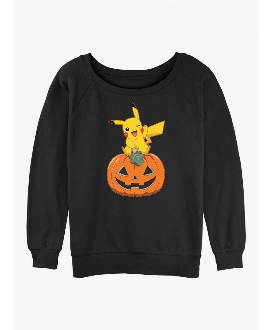 Unique Pokemon Pikachu Pumpkin Girls Slouchy Sweatshirt $11.37 Sweatshirts