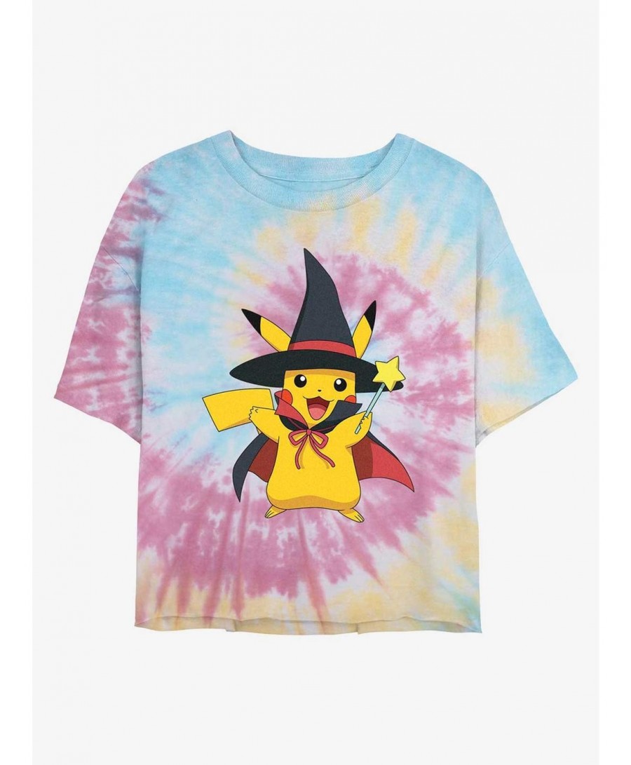 Huge Discount Pokemon Wizard Pikachu Tie-Dye Girls Crop T-Shirt $7.91 T-Shirts