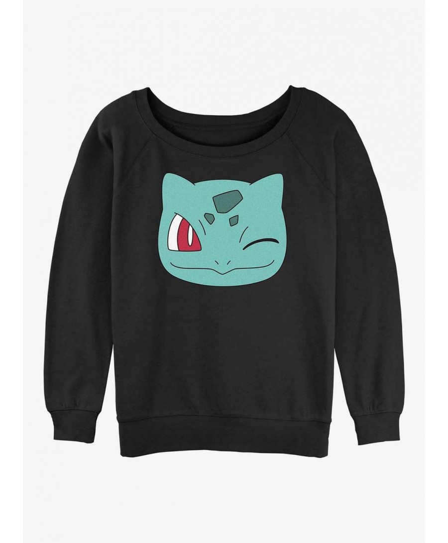 Cheap Sale Pokemon Bulbasaur Face Girls Slouchy Sweatshirt $9.82 Sweatshirts