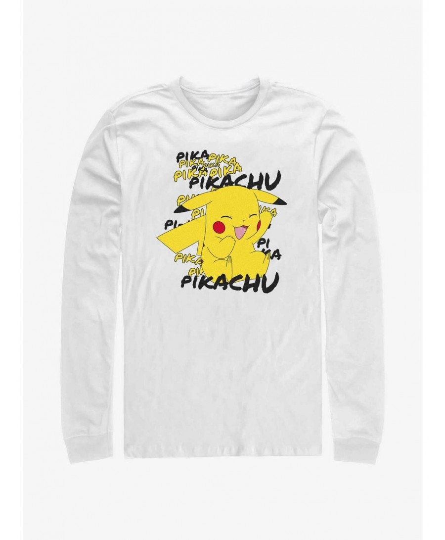 Flash Sale Pokemon Pikachu Laughing Long-Sleeve T-Shirt $9.67 T-Shirts