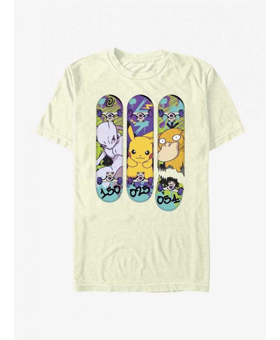 High Quality Pokemon Mewtwo, Pikachu, and Psyduck Skateboard Deck Art T-Shirt $5.69 T-Shirts