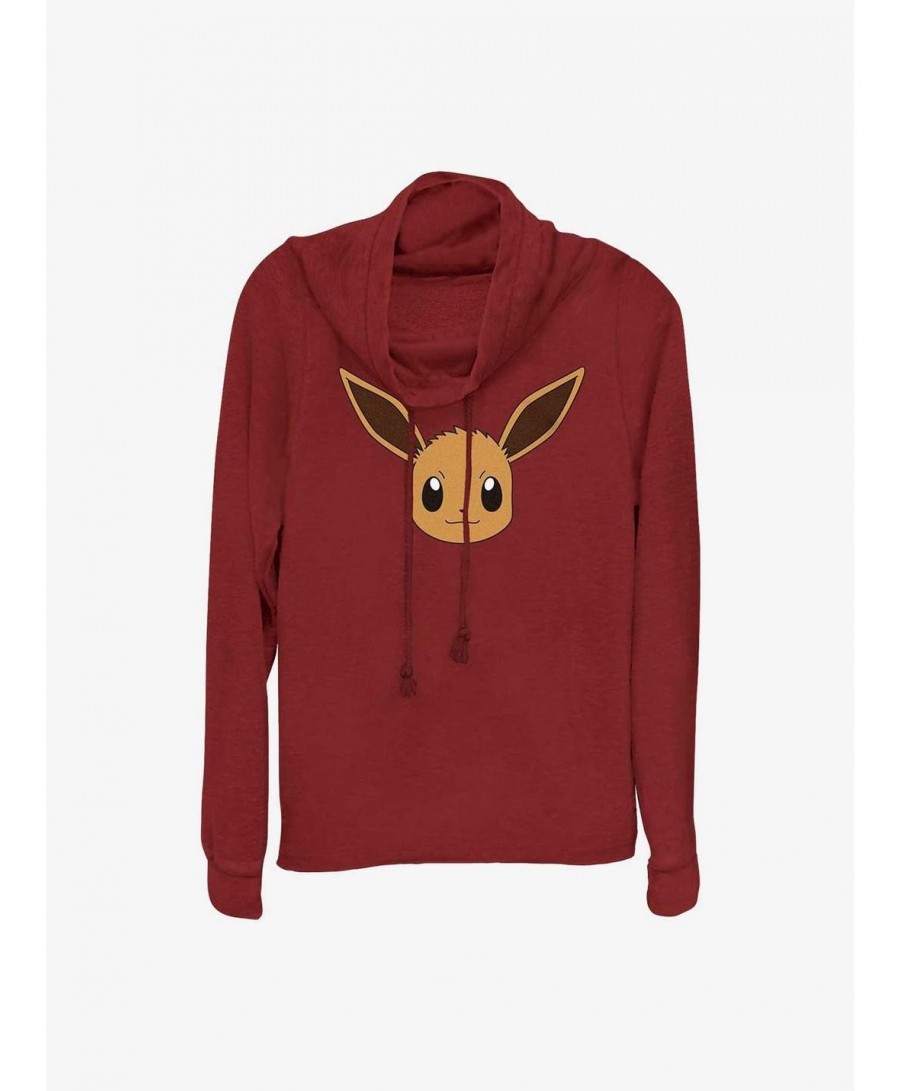 Limited-time Offer Pokemon Eevee Face Cowl Neck Long-Sleeve Top $13.83 Tops