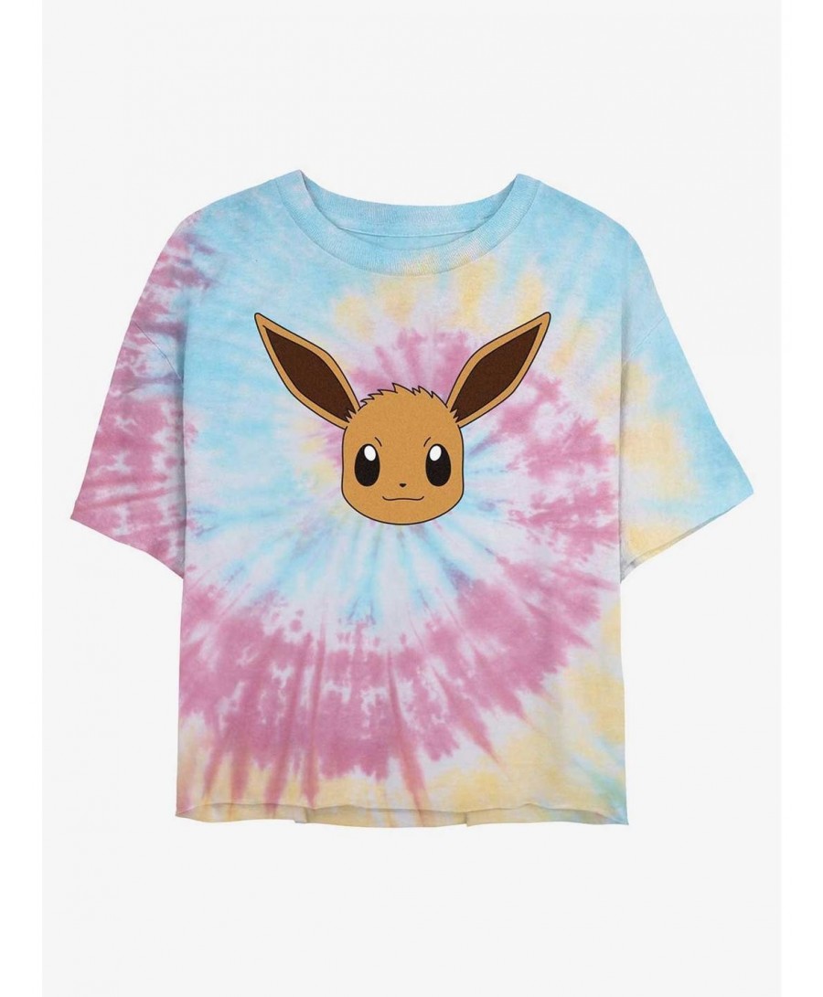 Premium Pokemon Eevee Face Tie-Dye Girls Crop T-Shirt $7.91 T-Shirts