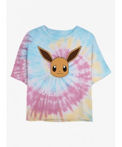 Premium Pokemon Eevee Face Tie-Dye Girls Crop T-Shirt $7.91 T-Shirts