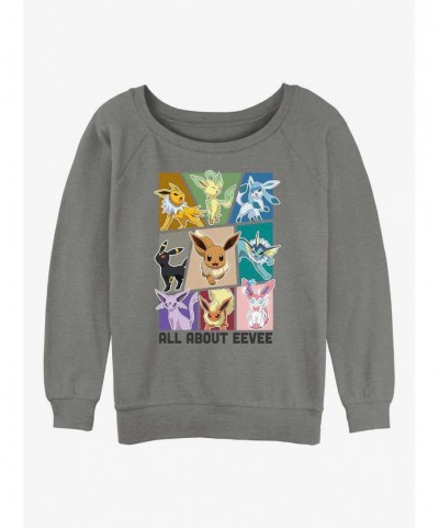 Huge Discount Pokemon All About Eevee Girls Slouchy Sweatshirt $10.85 Sweatshirts