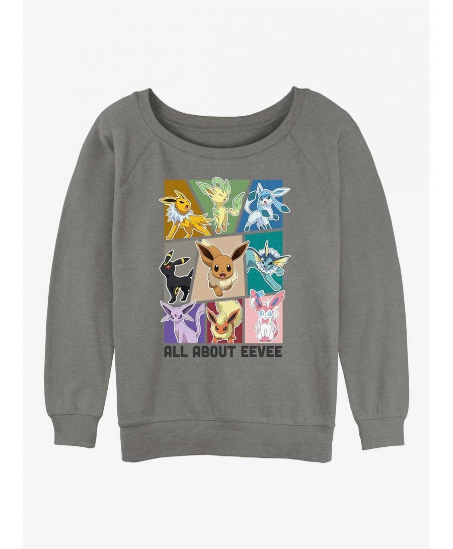 Huge Discount Pokemon All About Eevee Girls Slouchy Sweatshirt $10.85 Sweatshirts