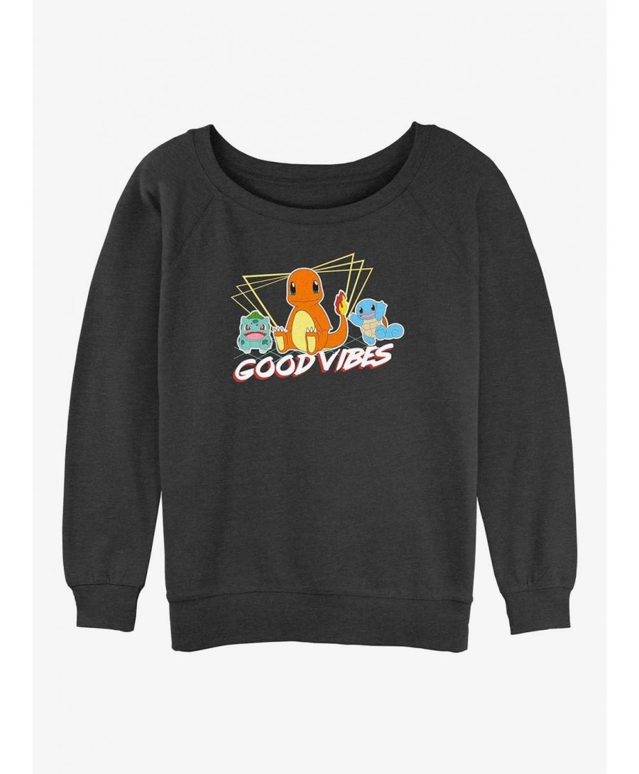 Exclusive Pokemon Good Vibes Starters Girls Slouchy Sweatshirt $9.56 Sweatshirts