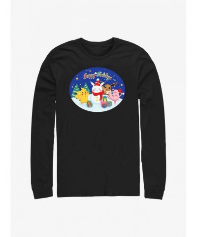 Hot Selling Pokemon Happy Holidays Snowman Long-Sleeve T-Shirt $10.36 T-Shirts