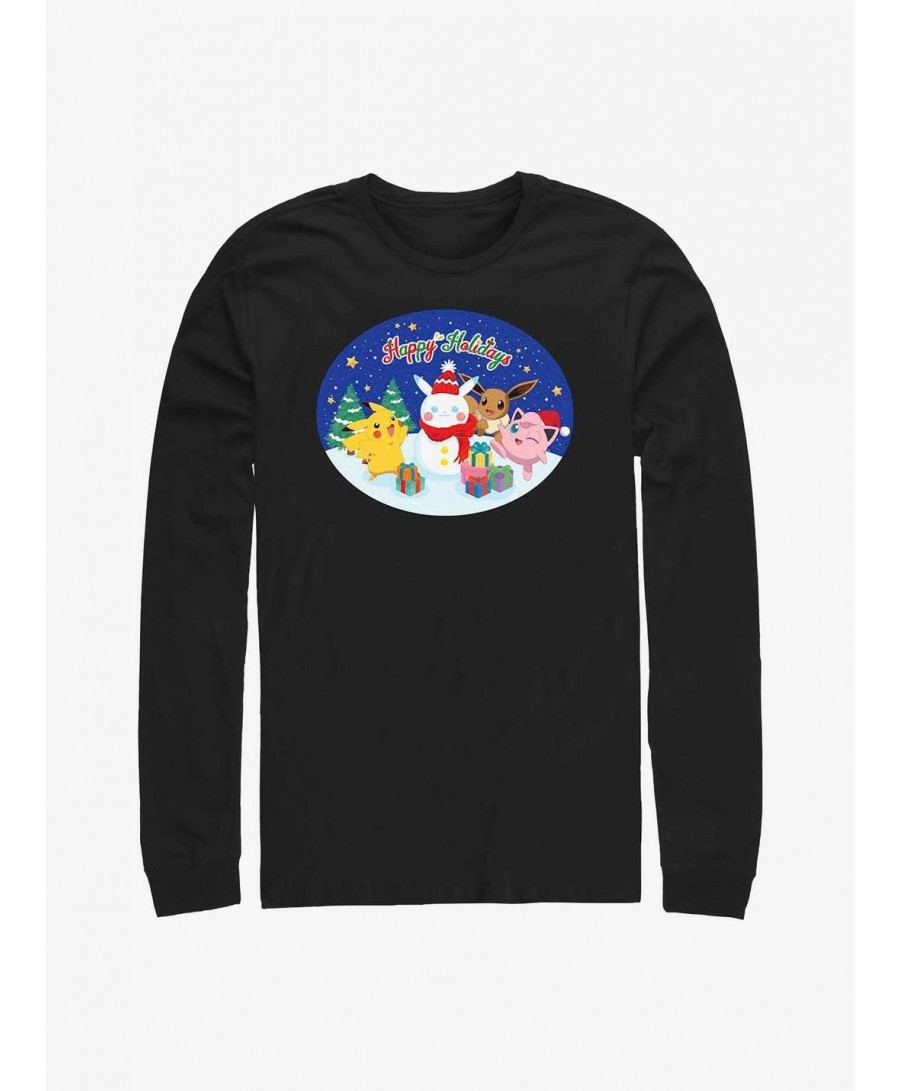 Hot Selling Pokemon Happy Holidays Snowman Long-Sleeve T-Shirt $10.36 T-Shirts