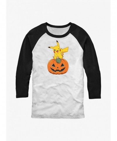 Flash Sale Pokemon Pikachu Pumpkin Raglan T-Shirt $12.43 T-Shirts