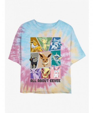 Huge Discount Pokemon All About Eevee Tie-Dye Girls Crop T-Shirt $8.29 T-Shirts