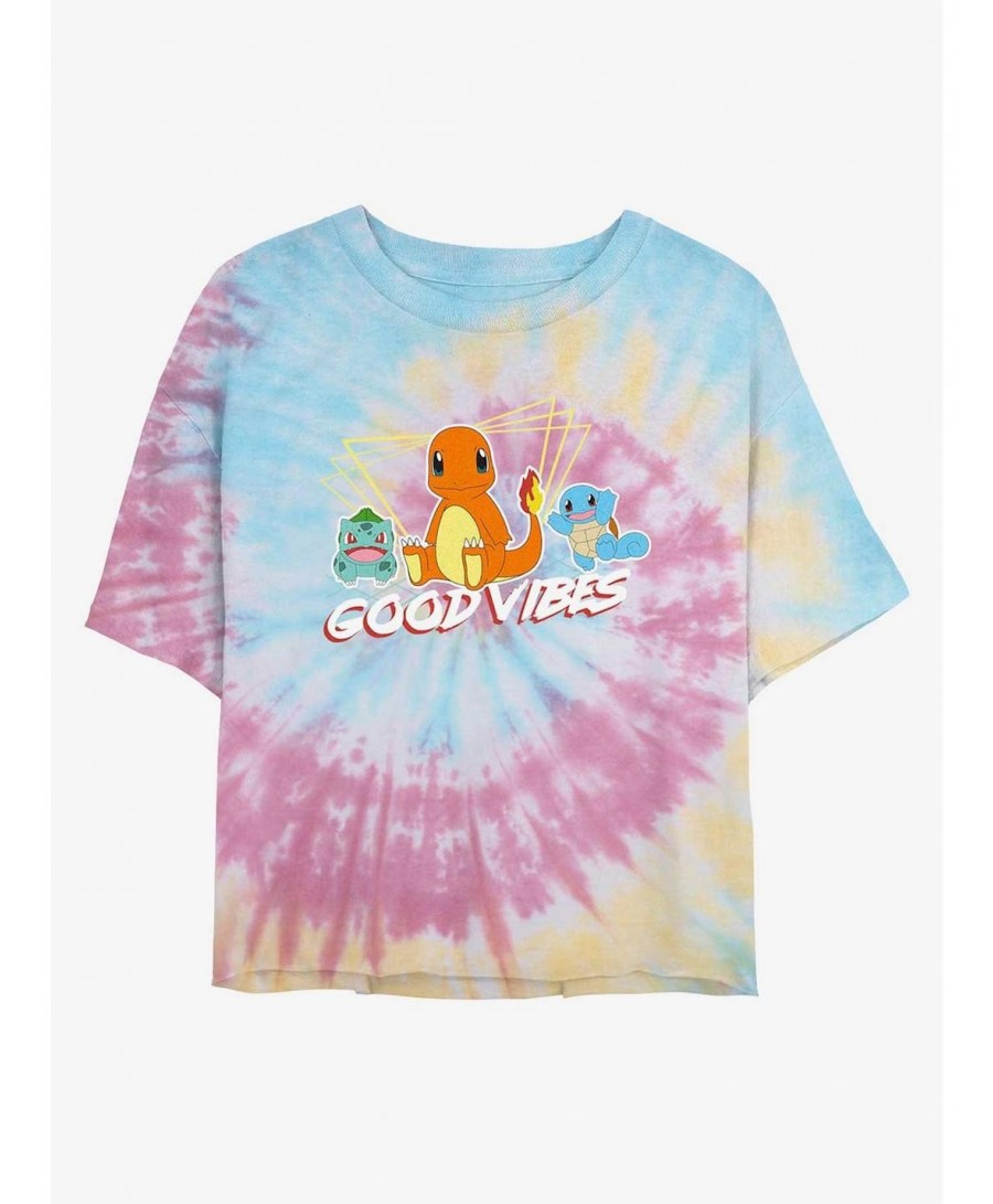 Value Item Pokemon Good Vibes Starters Tie-Dye Girls Crop T-Shirt $8.47 T-Shirts