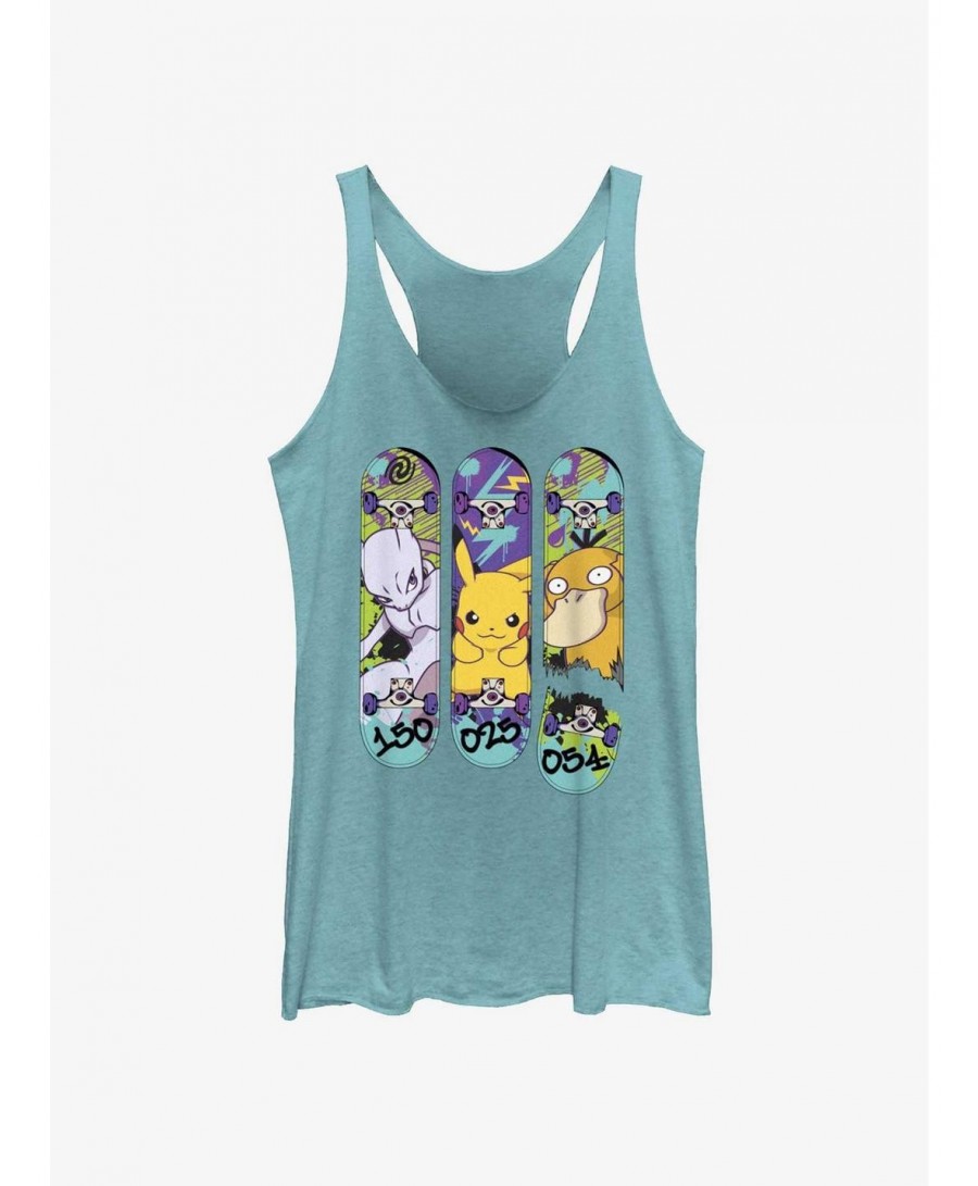 Fashion Pokemon Mewtwo, Pikachu, and Psyduck Skateboard Deck Art Girls Tank $8.52 Tanks