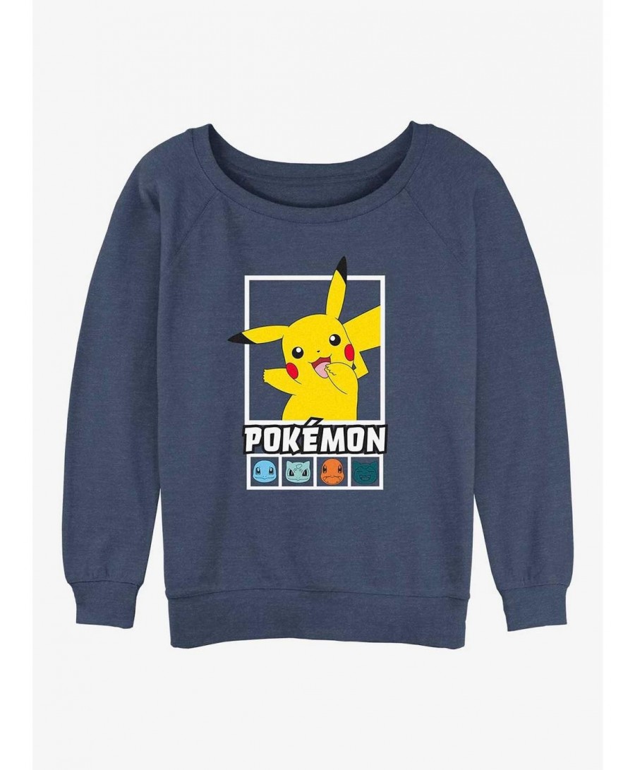 High Quality Pokemon Battle Lineup Pikachu, Squirtle, Bulbasaur, Charmander, & Snorlax Girls Slouchy Sweatshirt $11.88 Sweats...