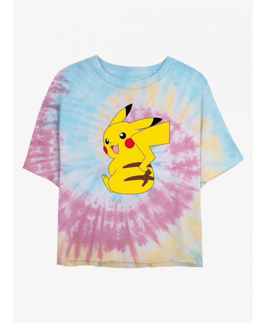 Hot Sale Pokemon Cheeky Pikachu Tie-Dye Girls Crop T-Shirt $6.97 T-Shirts