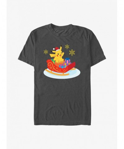 Clearance Pokemon Pikachu Sleigh Ride T-Shirt $5.69 T-Shirts