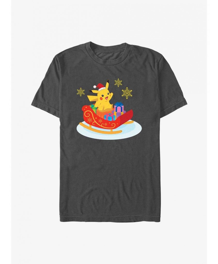 Clearance Pokemon Pikachu Sleigh Ride T-Shirt $5.69 T-Shirts