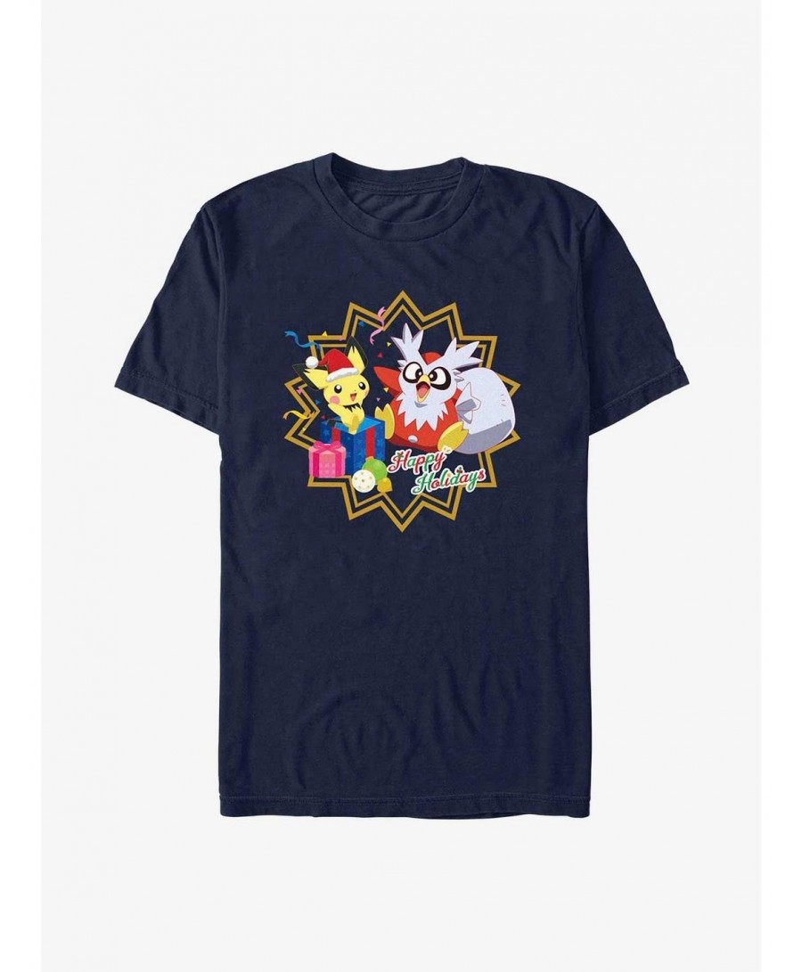 Pre-sale Discount Pokemon Pichu and Delibird Holiday Party T-Shirt $8.37 T-Shirts