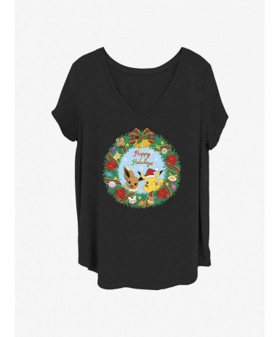 Special Pokemon Holiday Wreath Eevee & Pikachu Girls T-Shirt Plus Size $8.70 T-Shirts