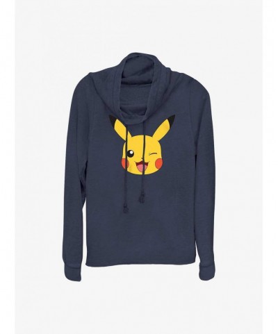 Clearance Pokemon Pikachu Face Cowl Neck Long-Sleeve Top $12.89 Tops