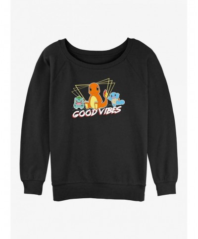 Best Deal Pokemon Good Vibes Starters Girls Slouchy Sweatshirt $9.30 Sweatshirts