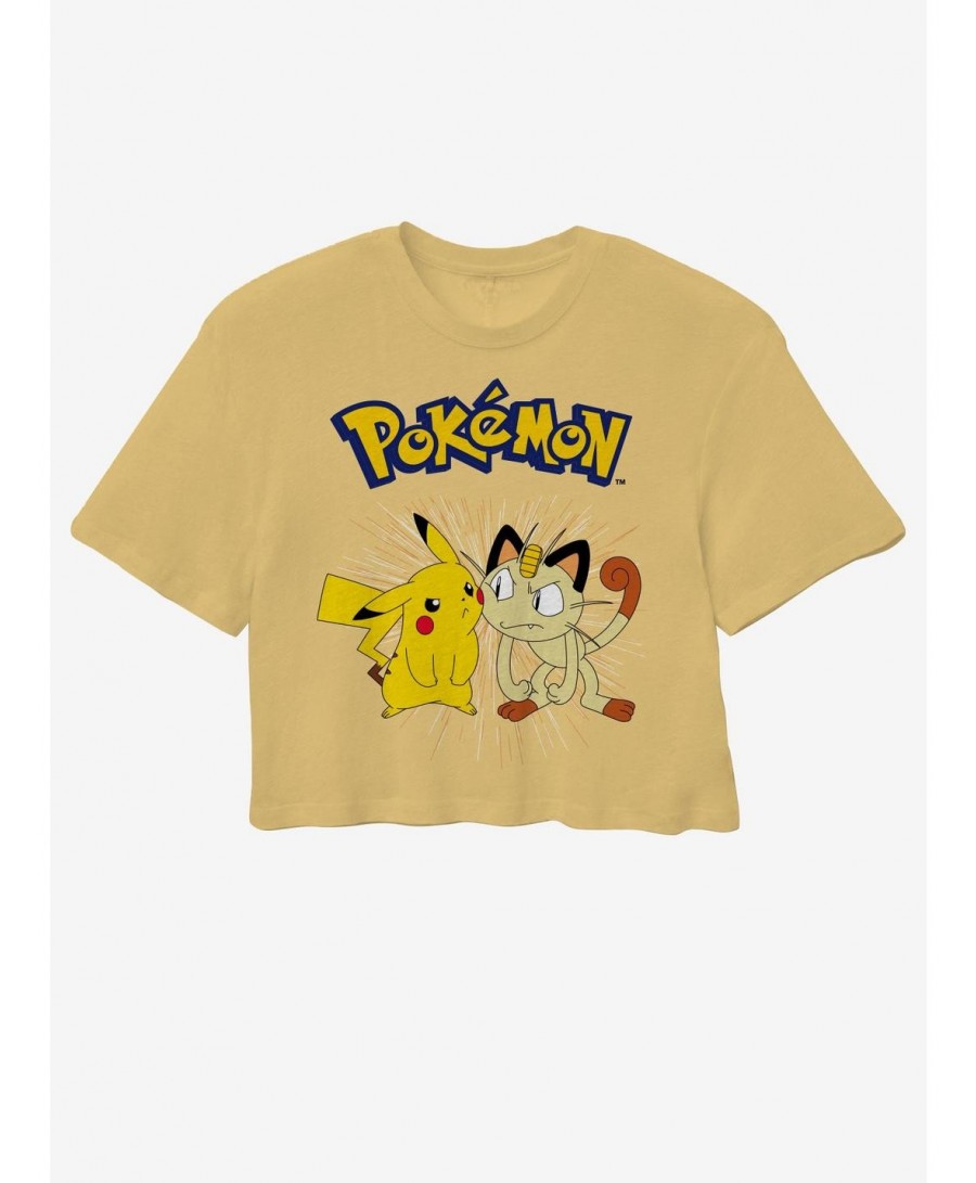 Bestselling Pokemon Pikachu & Meowth Girls Crop T-Shirt $6.62 T-Shirts