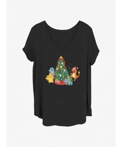 Exclusive Pokemon Pikachu, Squirtle, Charmander, & Bulbasaur Christmas Tree Girls T-Shirt Plus Size $9.31 T-Shirts