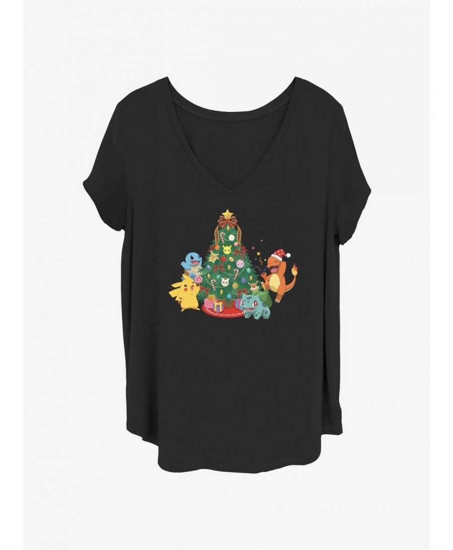 Exclusive Pokemon Pikachu, Squirtle, Charmander, & Bulbasaur Christmas Tree Girls T-Shirt Plus Size $9.31 T-Shirts