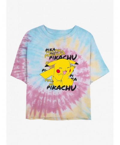 Best Deal Pokemon Pikachu Cracks A Joke Tie-Dye Girls Crop T-Shirt $6.03 T-Shirts