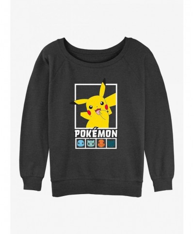 Huge Discount Pokemon Battle Lineup Pikachu, Squirtle, Bulbasaur, Charmander, & Snorlax Girls Slouchy Sweatshirt $12.14 Sweat...