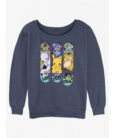 Absolute Discount Pokemon Mewtwo, Pikachu, and Psyduck Skateboard Deck Art Slouchy Sweatshirt $8.01 Sweatshirts