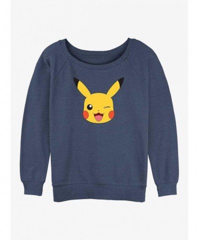 Limited Time Special Pokemon Pikachu Face Girls Slouchy Sweatshirt $11.88 Sweatshirts