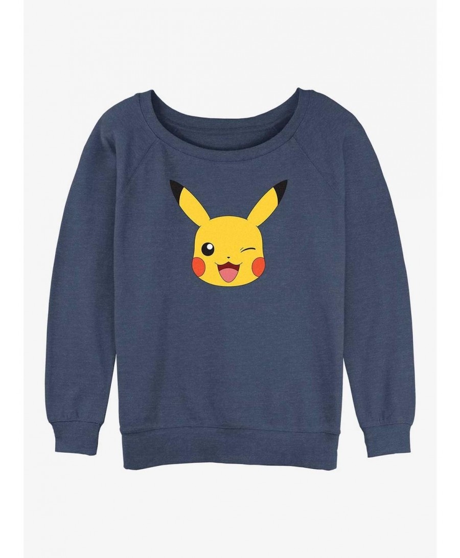 Limited Time Special Pokemon Pikachu Face Girls Slouchy Sweatshirt $11.88 Sweatshirts