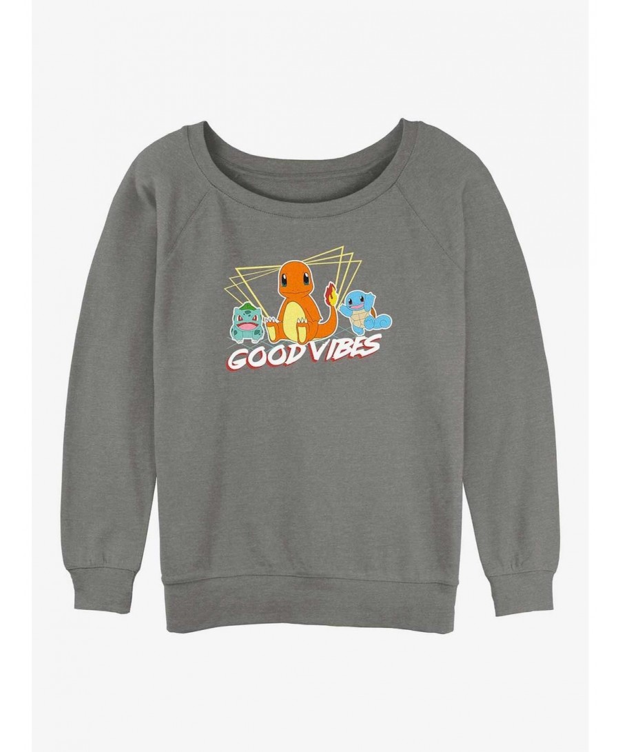 Unique Pokemon Good Vibes Starters Girls Slouchy Sweatshirt $9.56 Sweatshirts