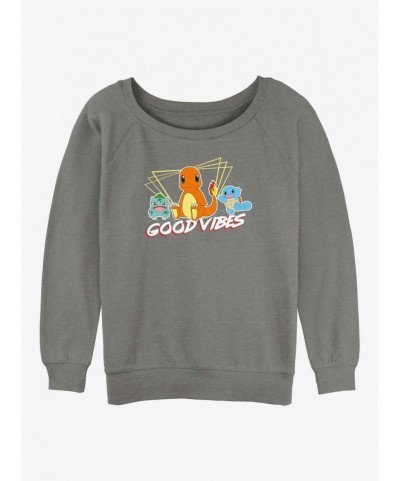 Unique Pokemon Good Vibes Starters Girls Slouchy Sweatshirt $9.56 Sweatshirts