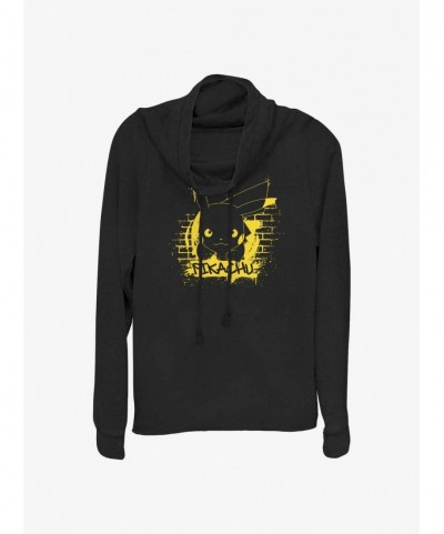 Big Sale Pokemon Pikachu Graffiti Long-Sleeve Cowl Neck Top $11.94 Tops