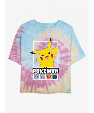 High Quality Pokemon Battle Lineup Pikachu, Squirtle, Bulbasaur, Charmander, & Snorlax Tie-Dye Girls Crop T-Shirt $7.72 T-Shirts