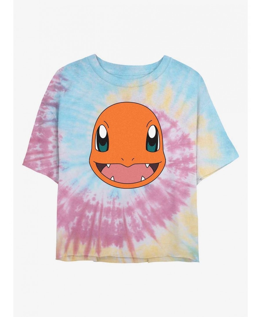 Exclusive Price Pokemon Charmander Face Tie-Dye Girls Crop T-Shirt $9.23 T-Shirts