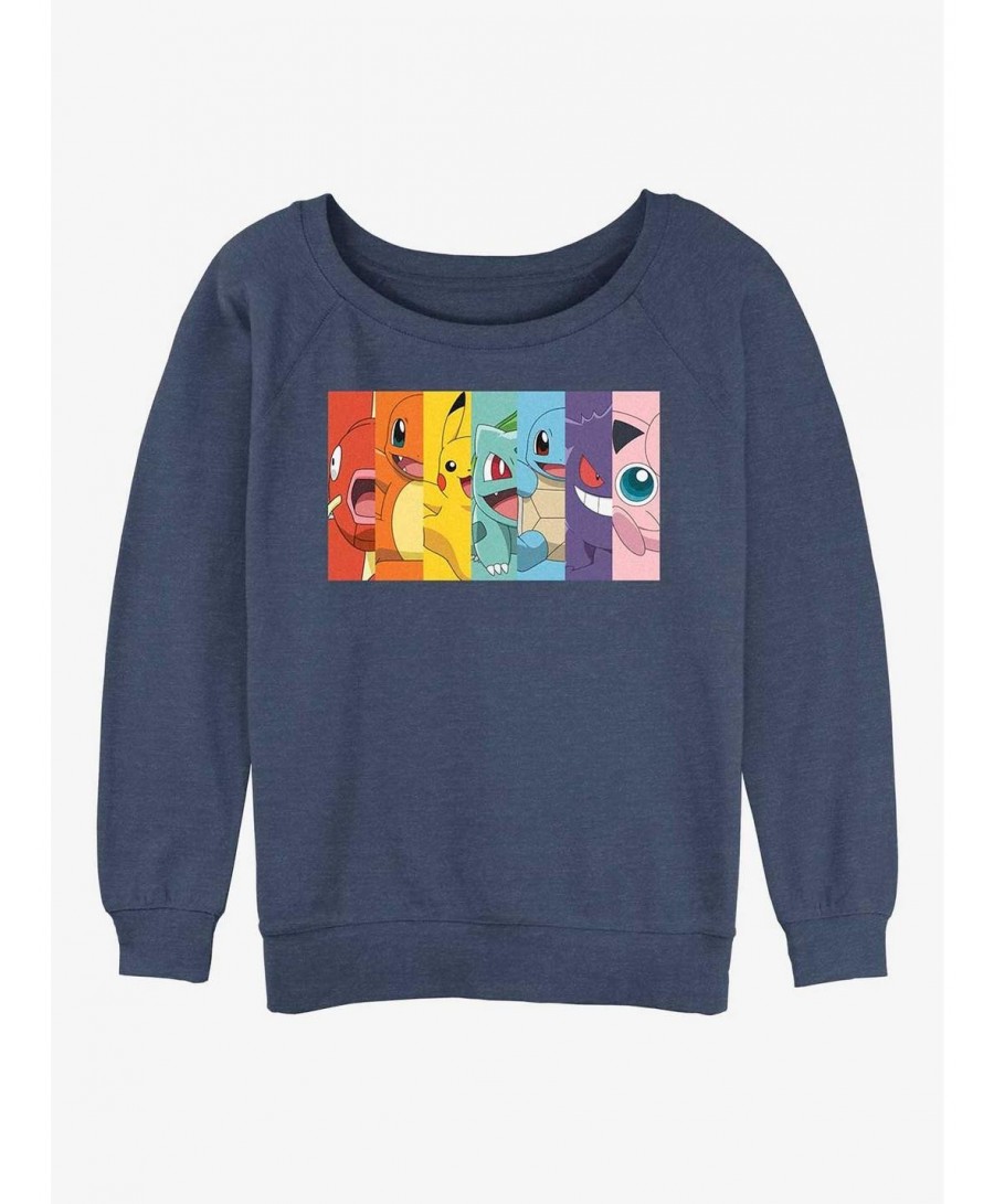 Hot Selling Pokemon Rainbow Faces Girls Slouchy Sweatshirt $7.75 Sweatshirts