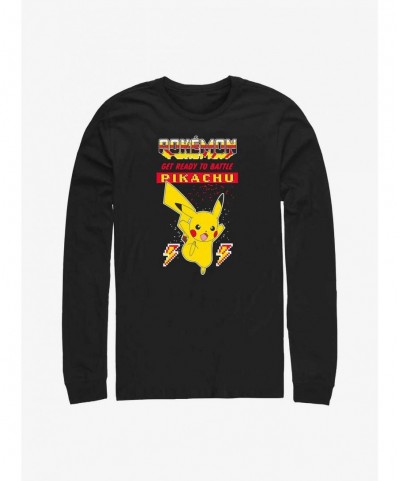 Cheap Sale Pokemon Battle Ready Pikachu Long-Sleeve T-Shirt $8.75 T-Shirts