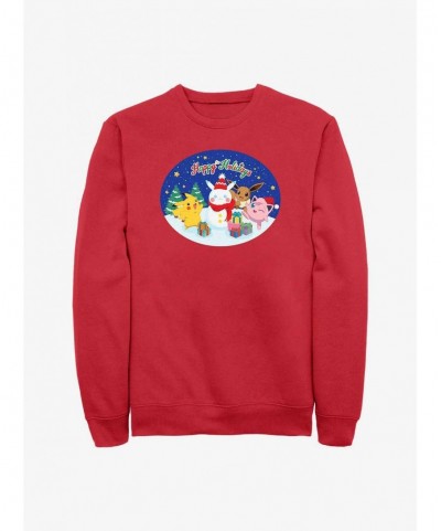 Discount Pokemon Happy Holidays Snowman Sweatshirt $11.11 Sweatshirts