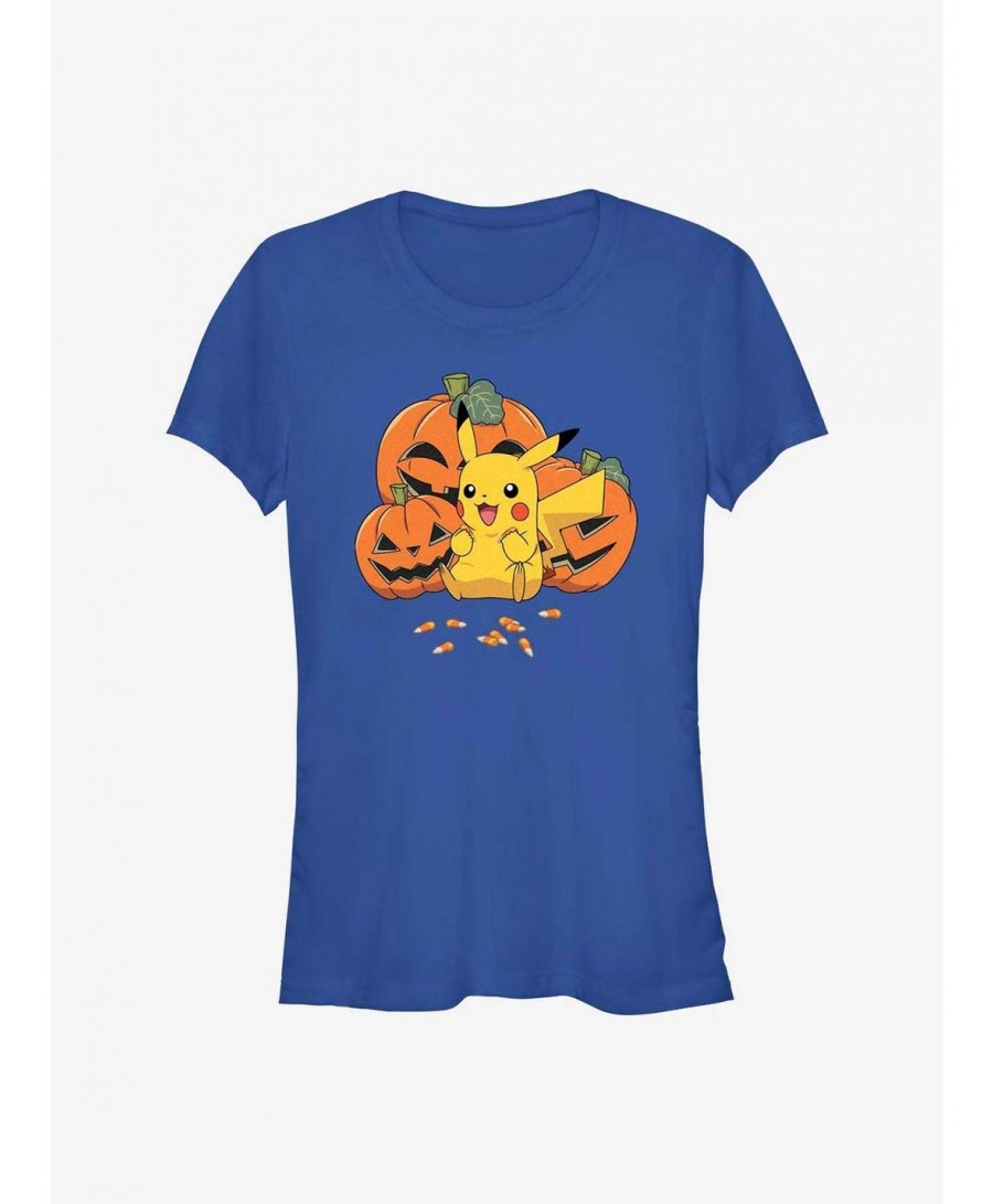 Discount Pokemon Pikachu Pumpkins & Candy Corn Girls T-Shirt $6.62 T-Shirts