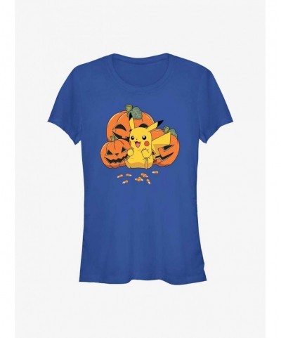 Discount Pokemon Pikachu Pumpkins & Candy Corn Girls T-Shirt $6.62 T-Shirts